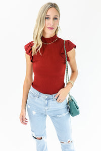 Fashion First Ribbed Top In Burgundy