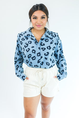 Feeling Beautiful Leopard Shift Top In Navy