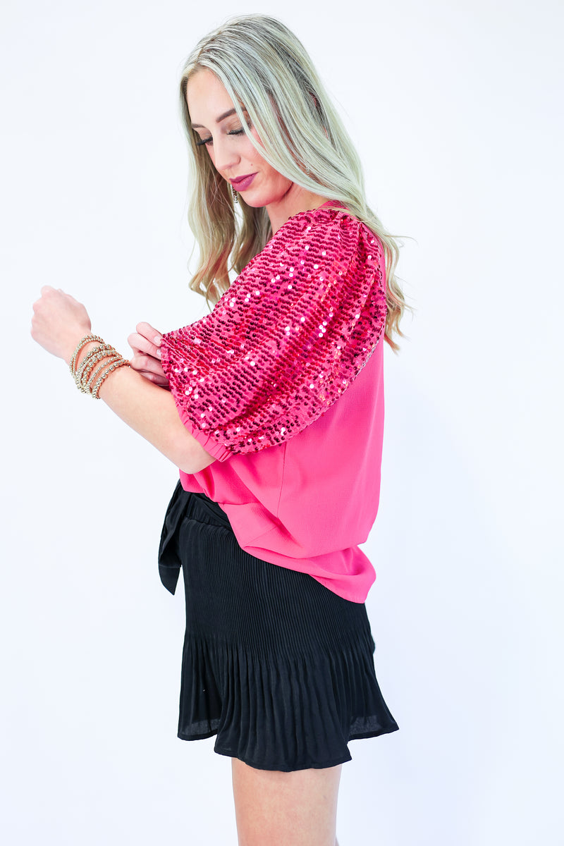 Outshine Sequin Shift Top In Fuchsia