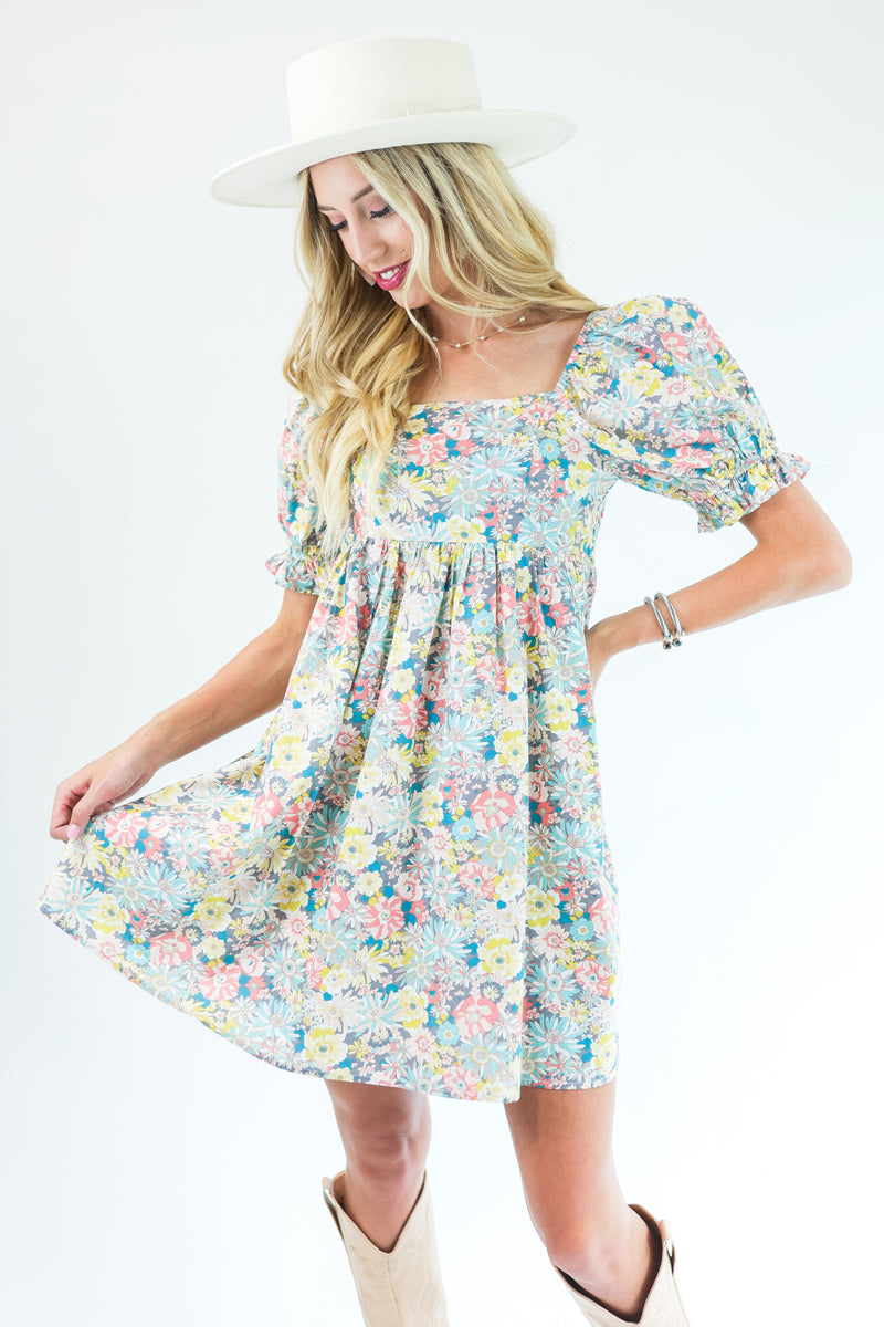 Talk Of The Town Floral Dress In Light Gray