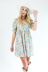 Talk Of The Town Floral Dress In Light Gray