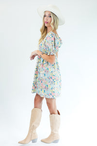 Talk Of The Town Floral Dress In Light Gray