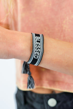 Blessed Embroidered Bracelet In Black