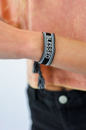 Blessed Embroidered Bracelet In Black