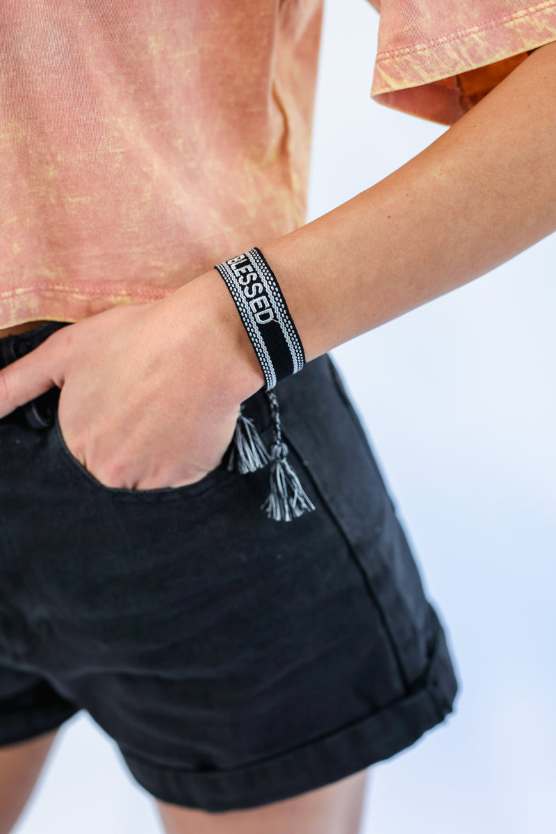 Blessed Embroidered Bracelet In Black