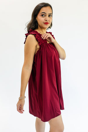 Brunchin' Babe Shift Dress In Burgundy