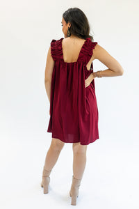 Brunchin' Babe Shift Dress In Burgundy