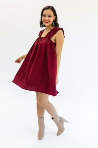 Brunchin' Babe Shift Dress In Burgundy