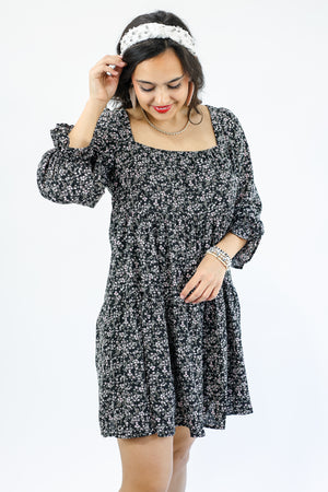 Embrace Sweetness Floral Print Dress In Black