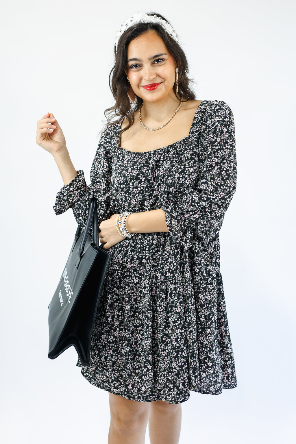 Embrace Sweetness Floral Print Dress In Black