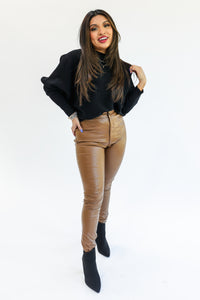 The Leah Faux Leather Pants In Camel