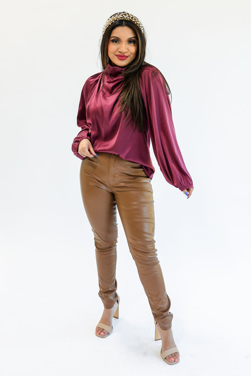 The Leah Faux Leather Pants In Camel