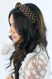 All Smiles Gold Studded Headband In Chocolate