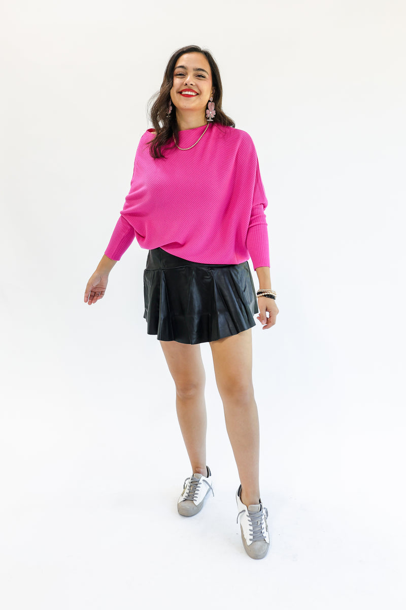 Cool Retreat Dolman Sweater In Hot Pink