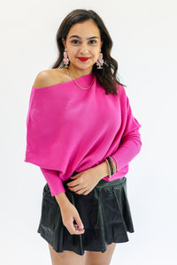 Cool Retreat Dolman Sweater In Hot Pink