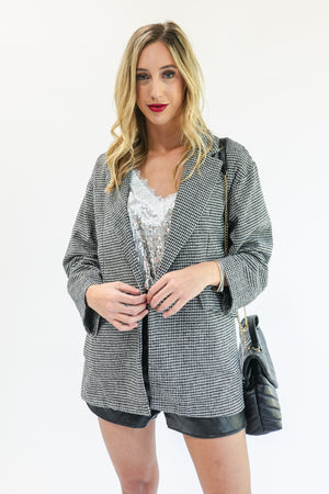 Classy Queen Houndstooth Boyfriend Blazer