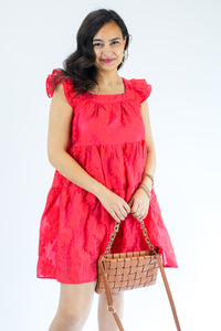 Summer Approved Textured Flower Dress In Red