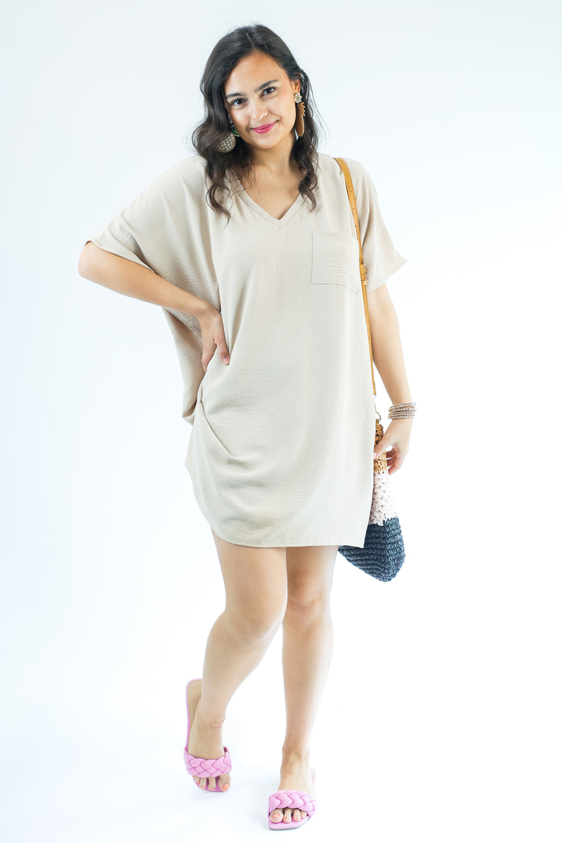 Weekend Strolls Shift Tee Dress In Taupe