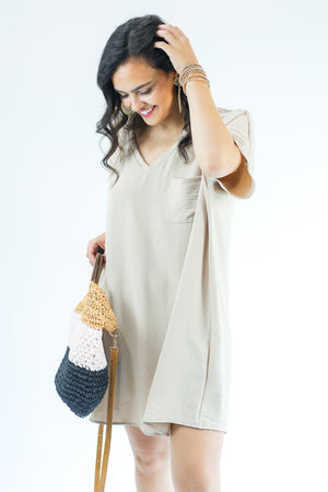 Weekend Strolls Shift Tee Dress In Taupe