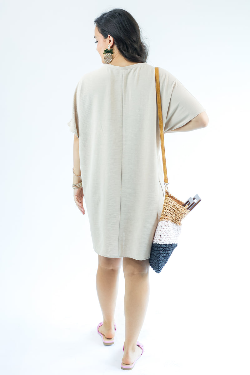 Weekend Strolls Shift Tee Dress In Taupe