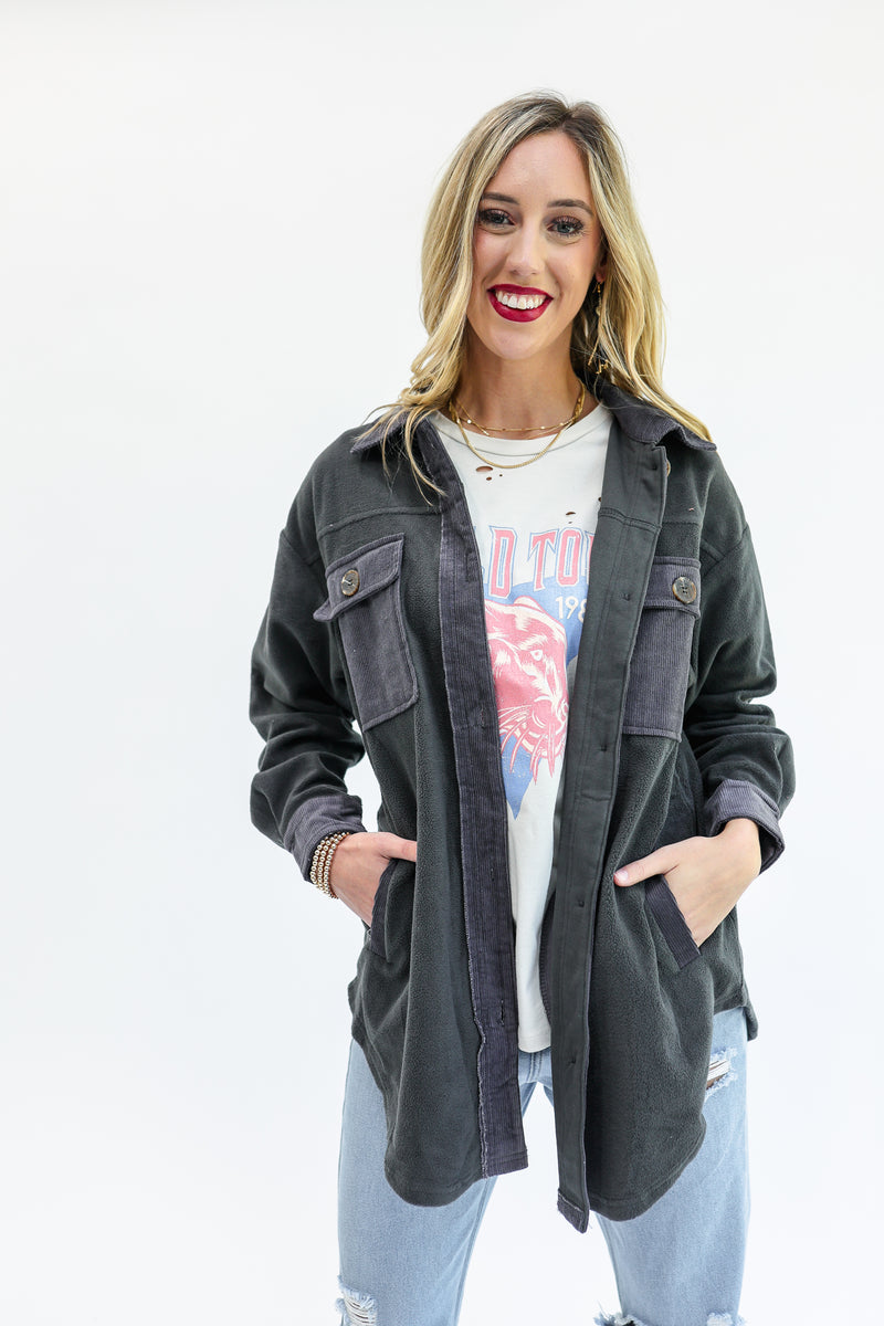 Fireside Babe Shacket In Charcoal