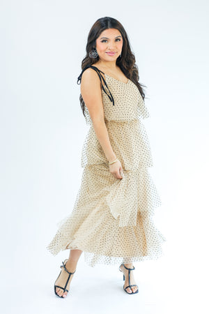 Seeking Fame Tiered Dress In Champagne