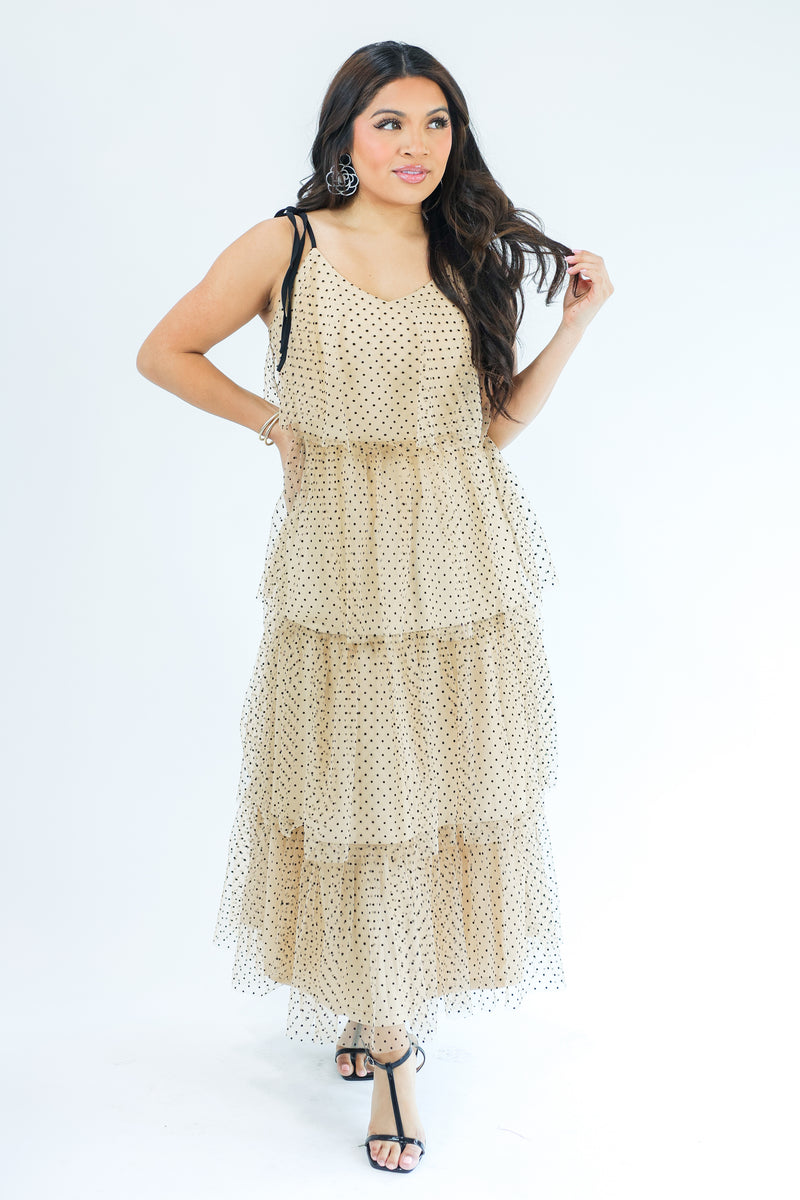 Seeking Fame Tiered Dress In Champagne