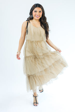 Seeking Fame Tiered Dress In Champagne