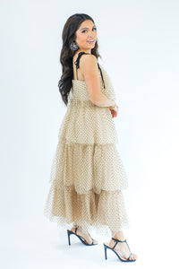 Seeking Fame Tiered Dress In Champagne