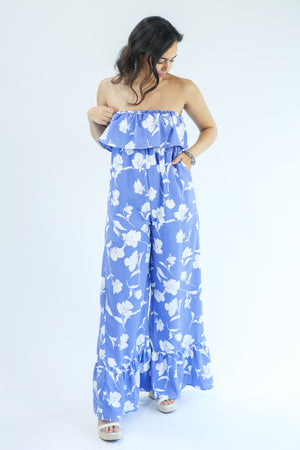 Epic Floral Jumpsuit In Blue