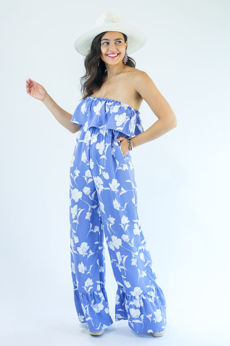 Epic Floral Jumpsuit In Blue