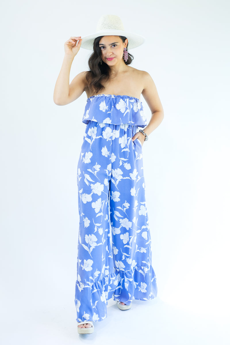 Epic Floral Jumpsuit In Blue