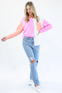 Spring Fever Color Block Top In Pink