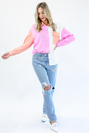 Spring Fever Color Block Top In Pink