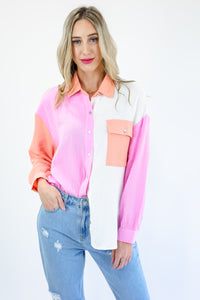 Spring Fever Color Block Top In Pink