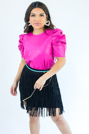 Go Getter Faux Leather Top In Magenta