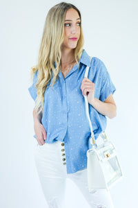 Be A Star Chambray Top In Light Denim