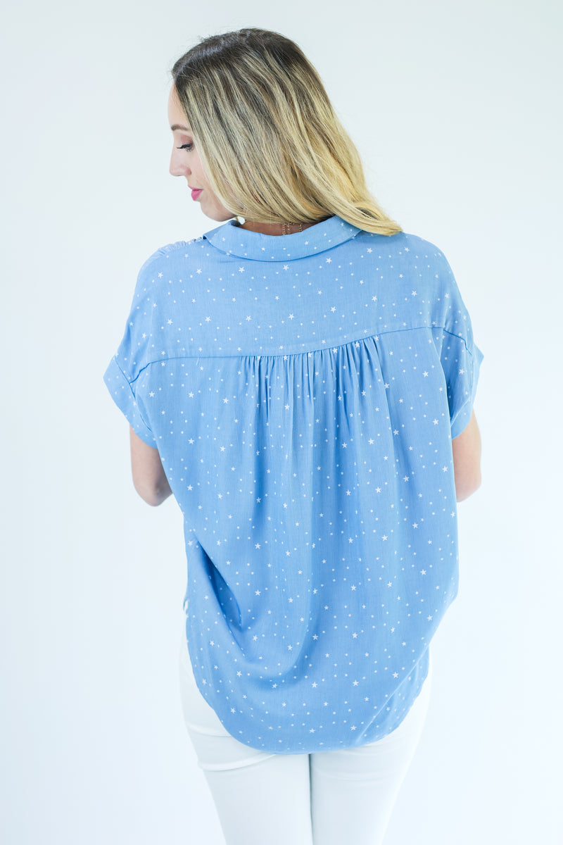 Be A Star Chambray Top In Light Denim