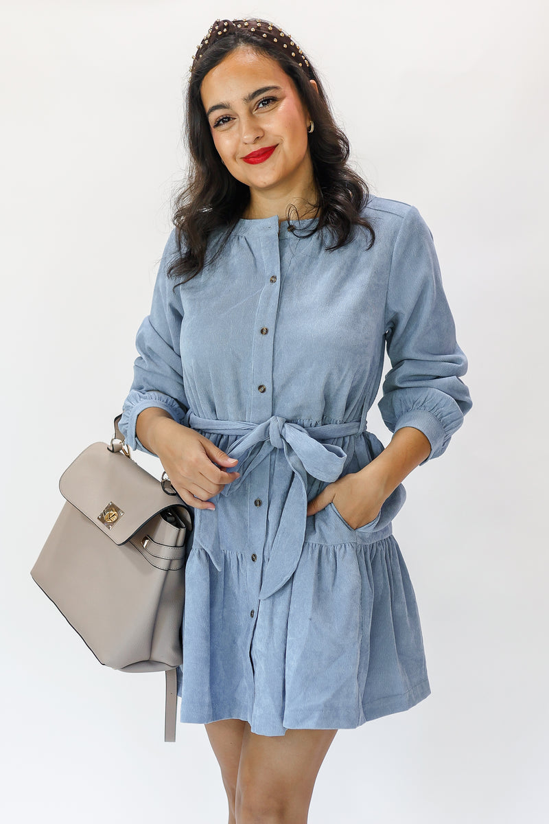 Chilly Days Shift Dress In Dusty Blue