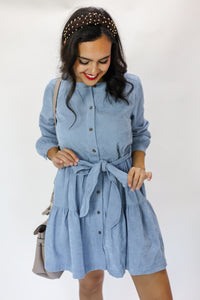 Chilly Days Shift Dress In Dusty Blue