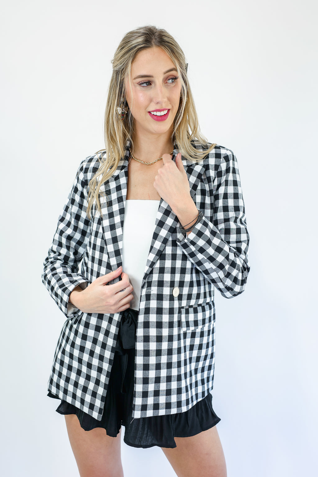 The Editor Gingham Blazer In Black