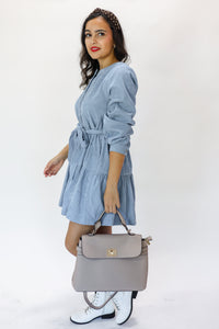 Chilly Days Shift Dress In Dusty Blue