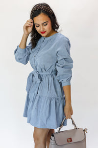 Chilly Days Shift Dress In Dusty Blue