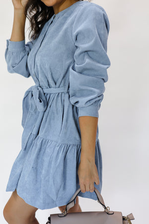 Chilly Days Shift Dress In Dusty Blue