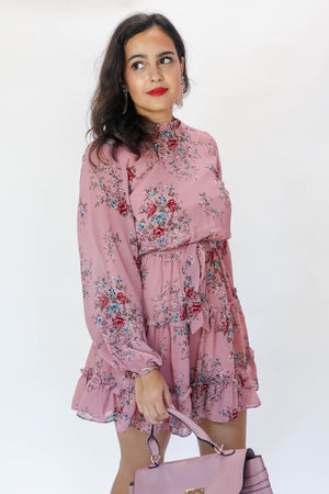 Love And Lucky Floral Dress In Dusty Rose