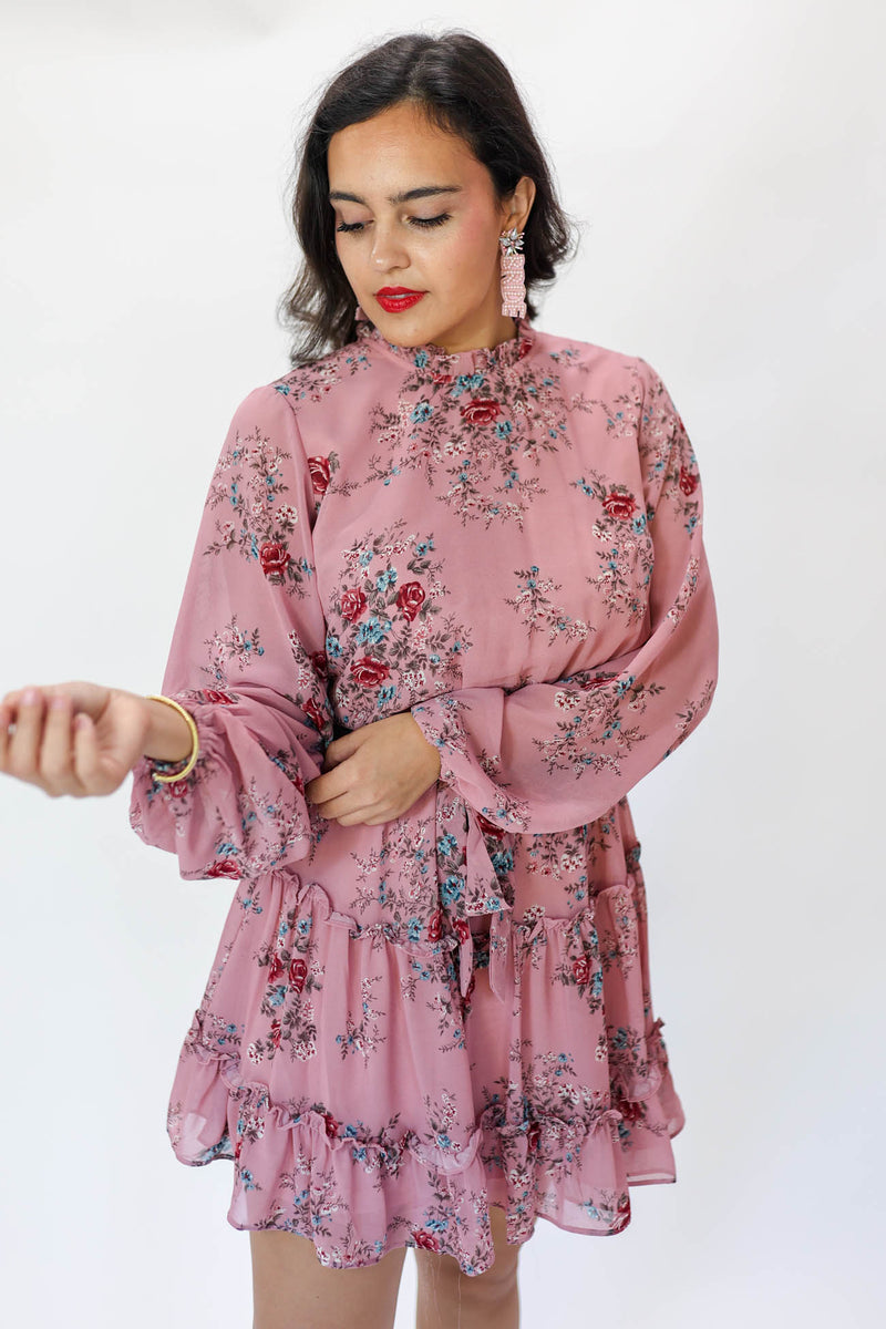 Love And Lucky Floral Dress In Dusty Rose