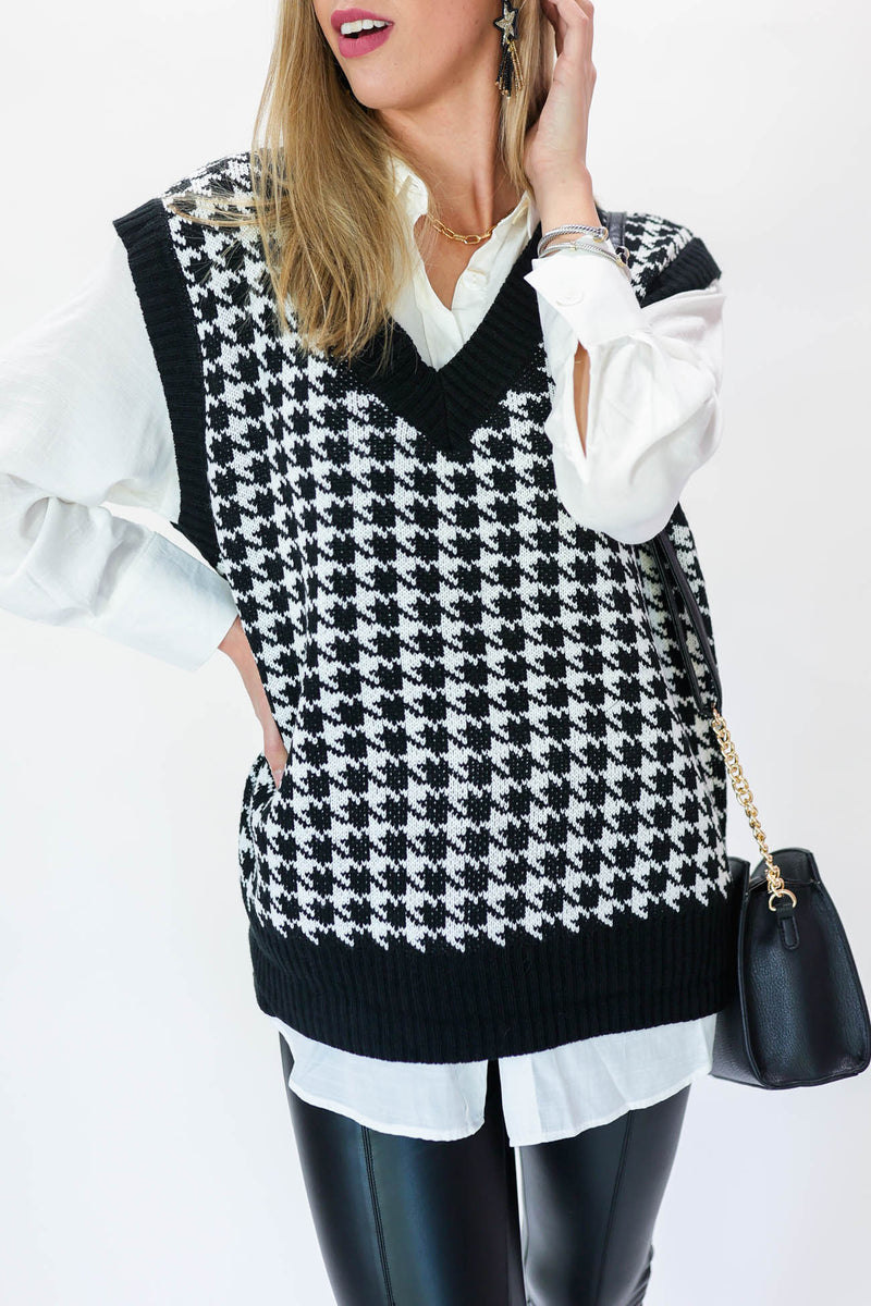 Style Code Houndstooth Vest In Black