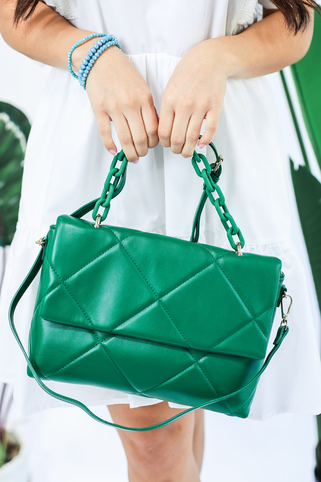 The Perry Quilted Shoulder Bag In Kelly Green