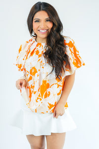 Pier Perfection Floral Top In Orange