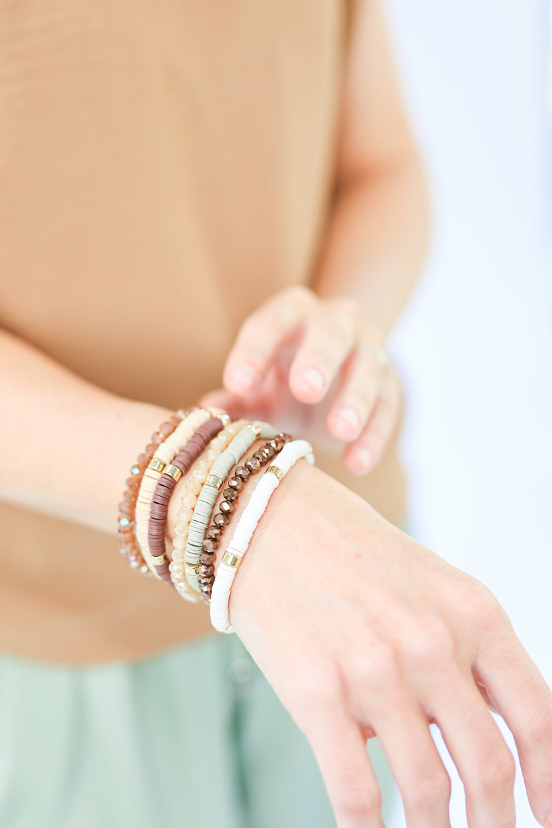 Beauty Babe Beaded Bracelet Stack In Neutral